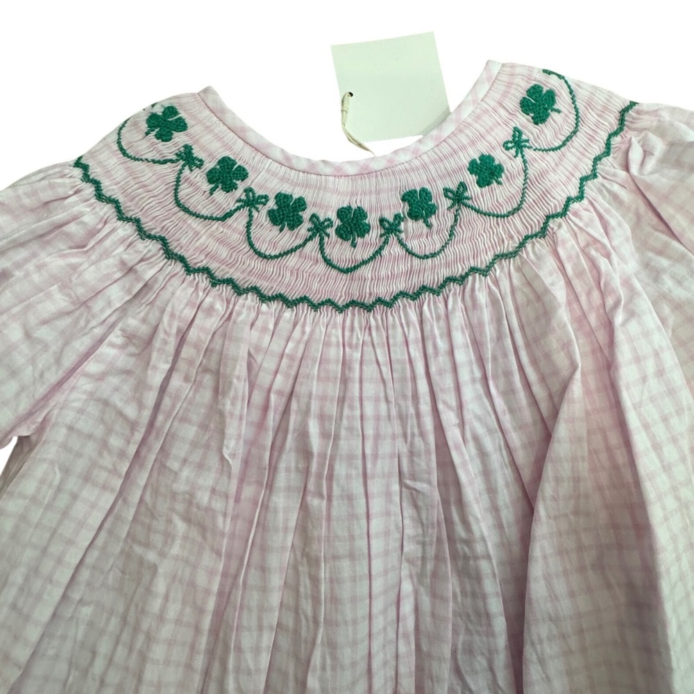 Special K Smocks Girls St Patricks Day Shamrock Gingham Dress Leggings Set 6 NEW - Picture 3 of 10